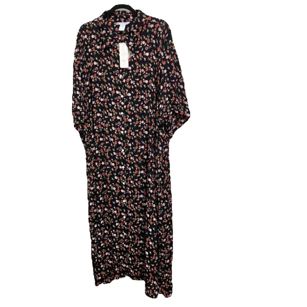 Silhouettes Micro Floral Maxi Shirt Dress 28 - NEW